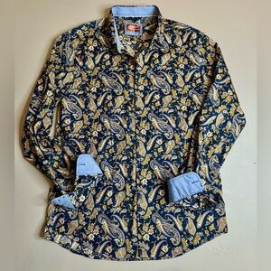 Consequence XL Navy Tobacco Boise Paisley Shirt Floral Button Down Stretch